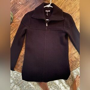 Aether Zip Up Cardigan Sweater Size Small Merino Wool Ribbed Black size XS